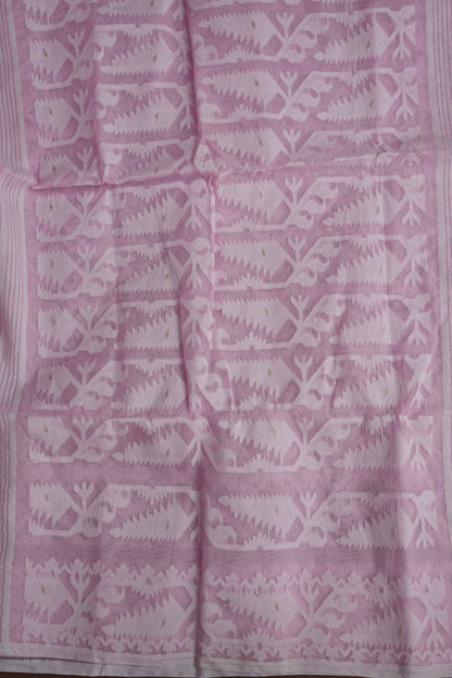 Handloom Jamdani Cotton Saree – Baby Pink