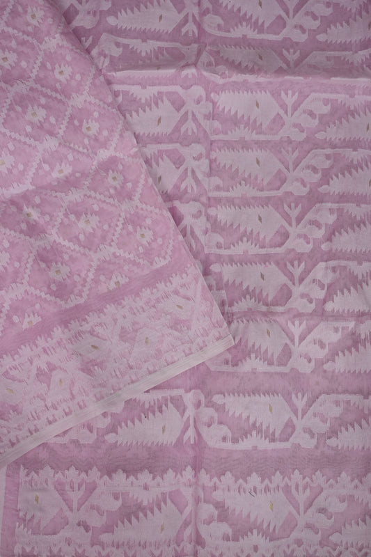 Handloom Jamdani Cotton Saree – Baby Pink