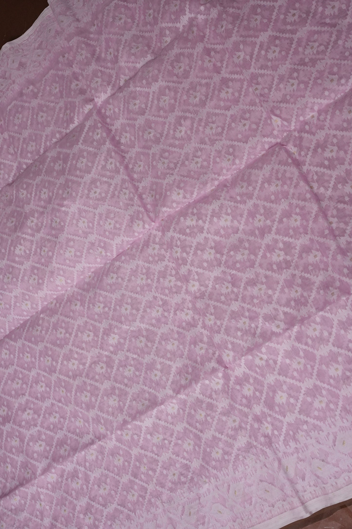Handloom Jamdani Cotton Saree – Baby Pink