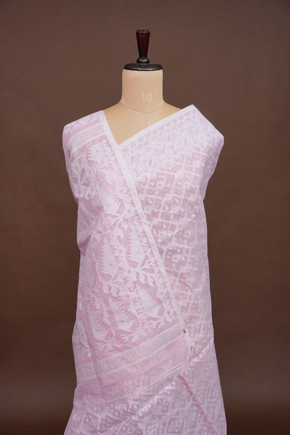 Handloom Jamdani Cotton Saree – Baby Pink
