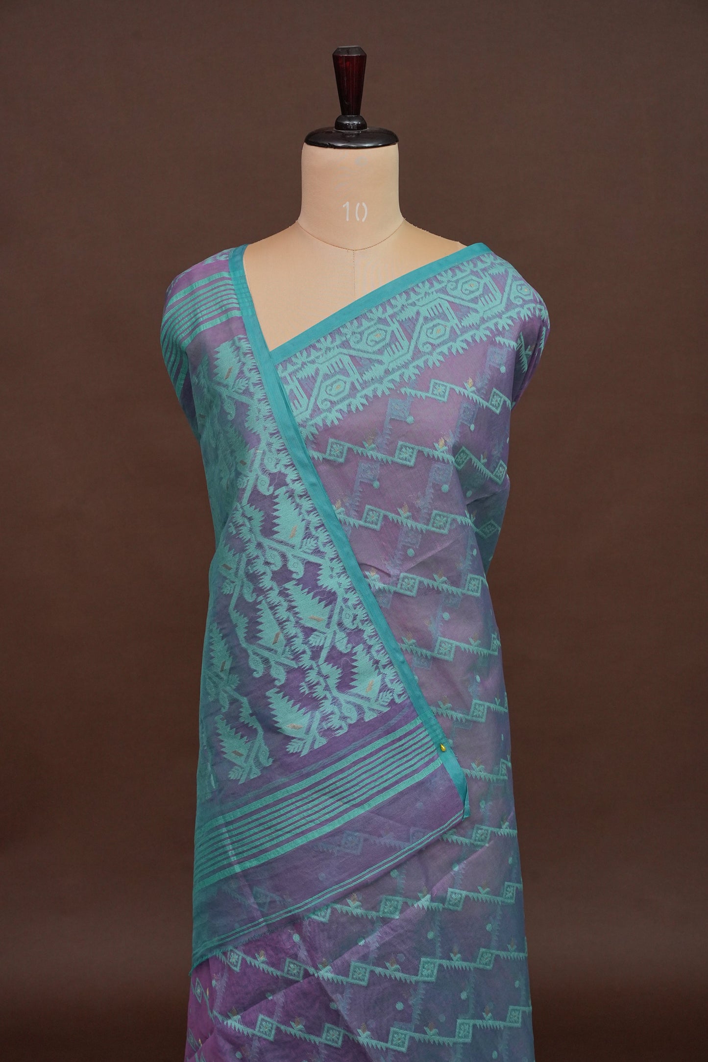 Handloom Jamdani Cotton Saree - Purple & Blue