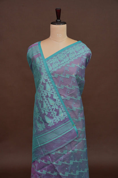 Handloom Jamdani Cotton Saree - Purple & Blue