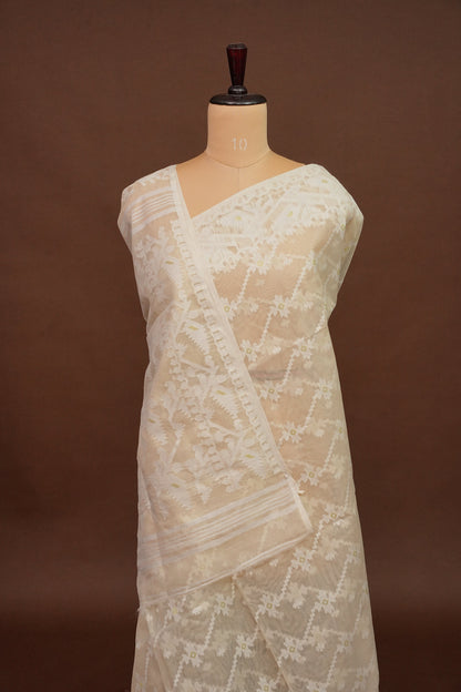 Handloom Jamdani Cotton Saree - Beige