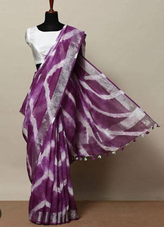 Pure Linen Shibori Print Saree - Wine