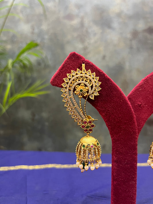 Antique Jhumka with White, Ruby and Emerald Stones