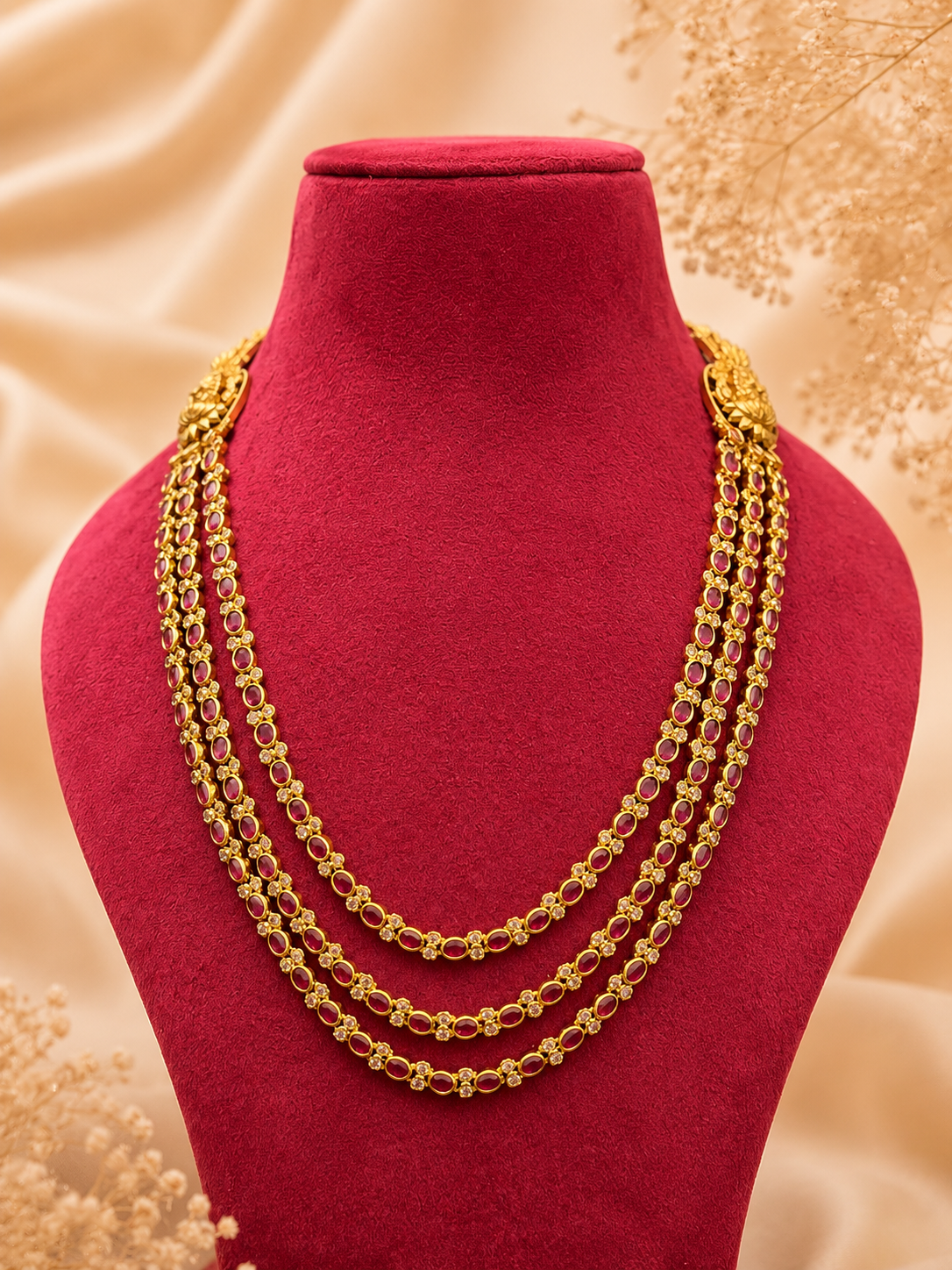 Antique Premium Traditional Layered Ruby Necklace with Lakshmi detailing