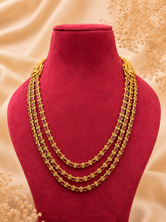 Antique Premium Traditional Layered Ruby Necklace with Lakshmi detailing