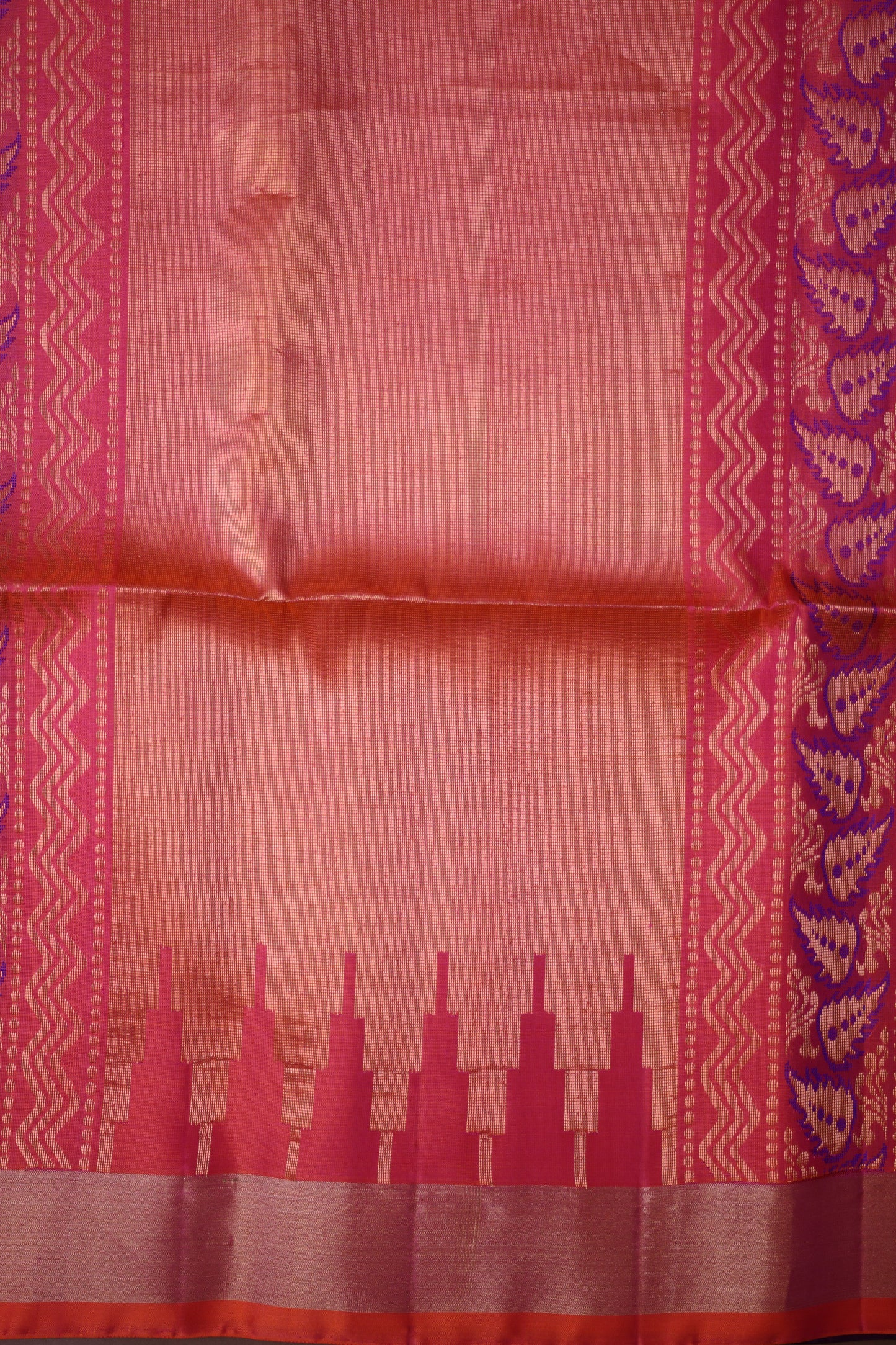 Pure Soft Silk Saree - Deep Royal Purple with Orange and Pink