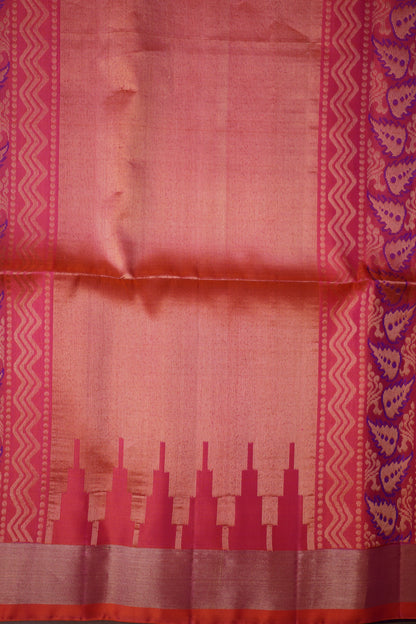 Pure Soft Silk Saree - Deep Royal Purple with Orange and Pink