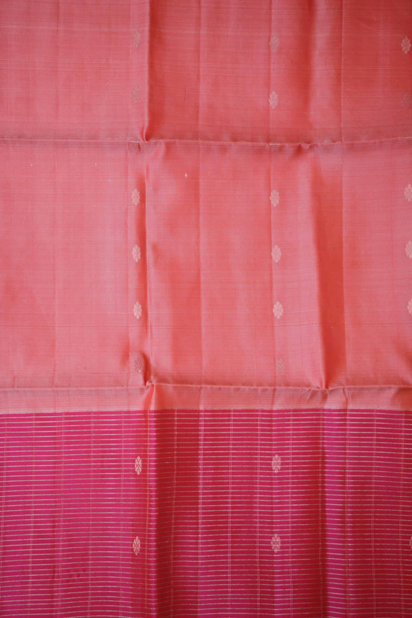 Pure Soft Silk Saree - Peach with Hot Pink