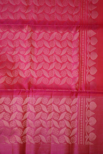 Pure Soft Silk Saree - Peach with Hot Pink