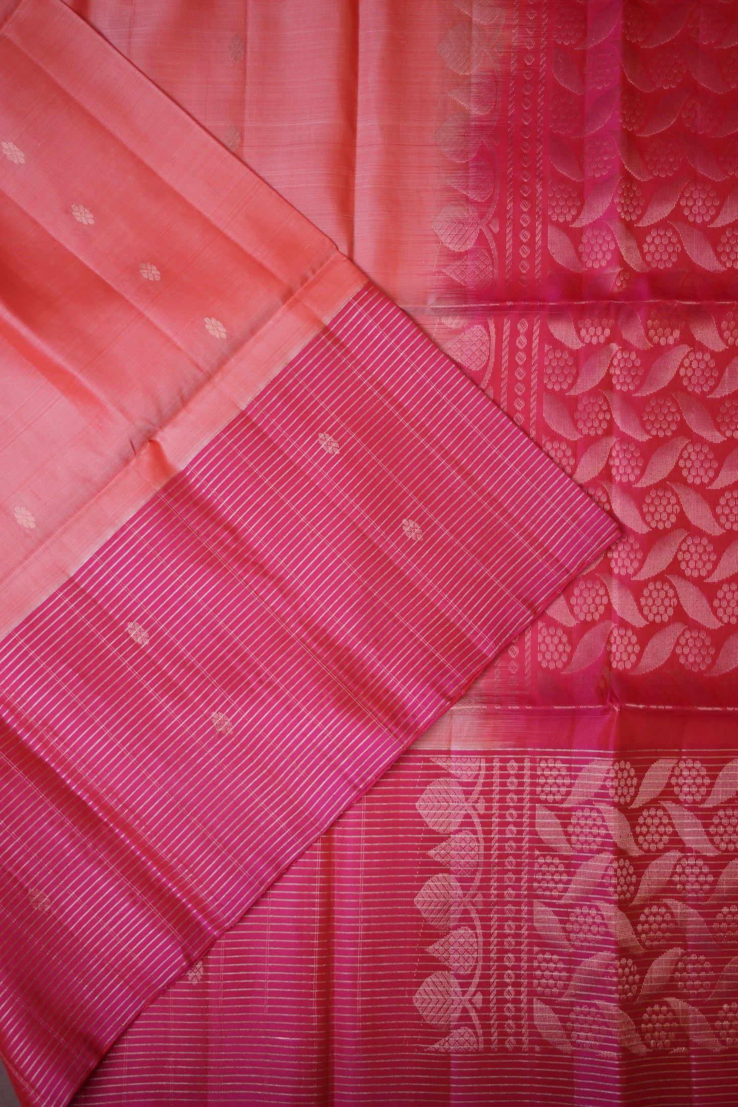 Pure Soft Silk Saree - Peach with Hot Pink