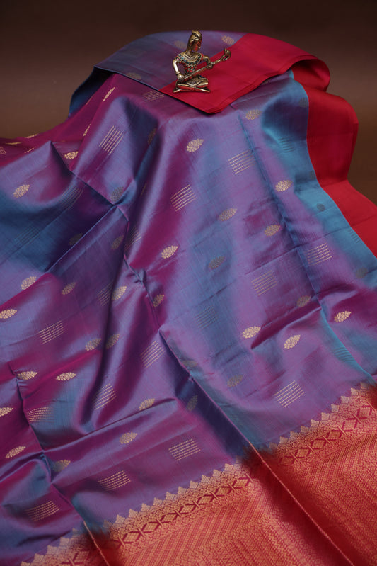 Pure Soft Silk Saree - Blue-Violet with Pink Border