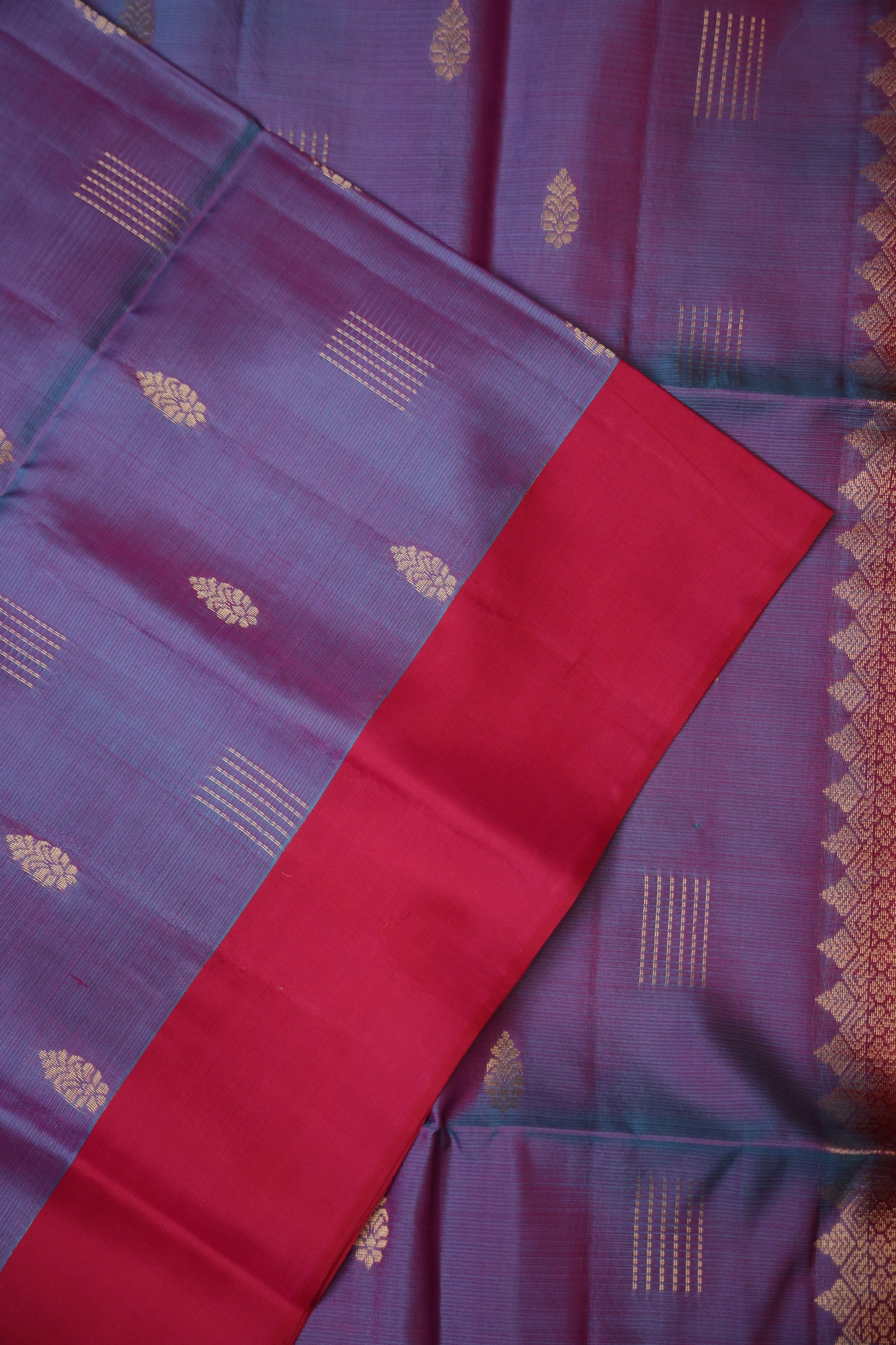 Pure Soft Silk Saree - Blue-Violet with Pink Border