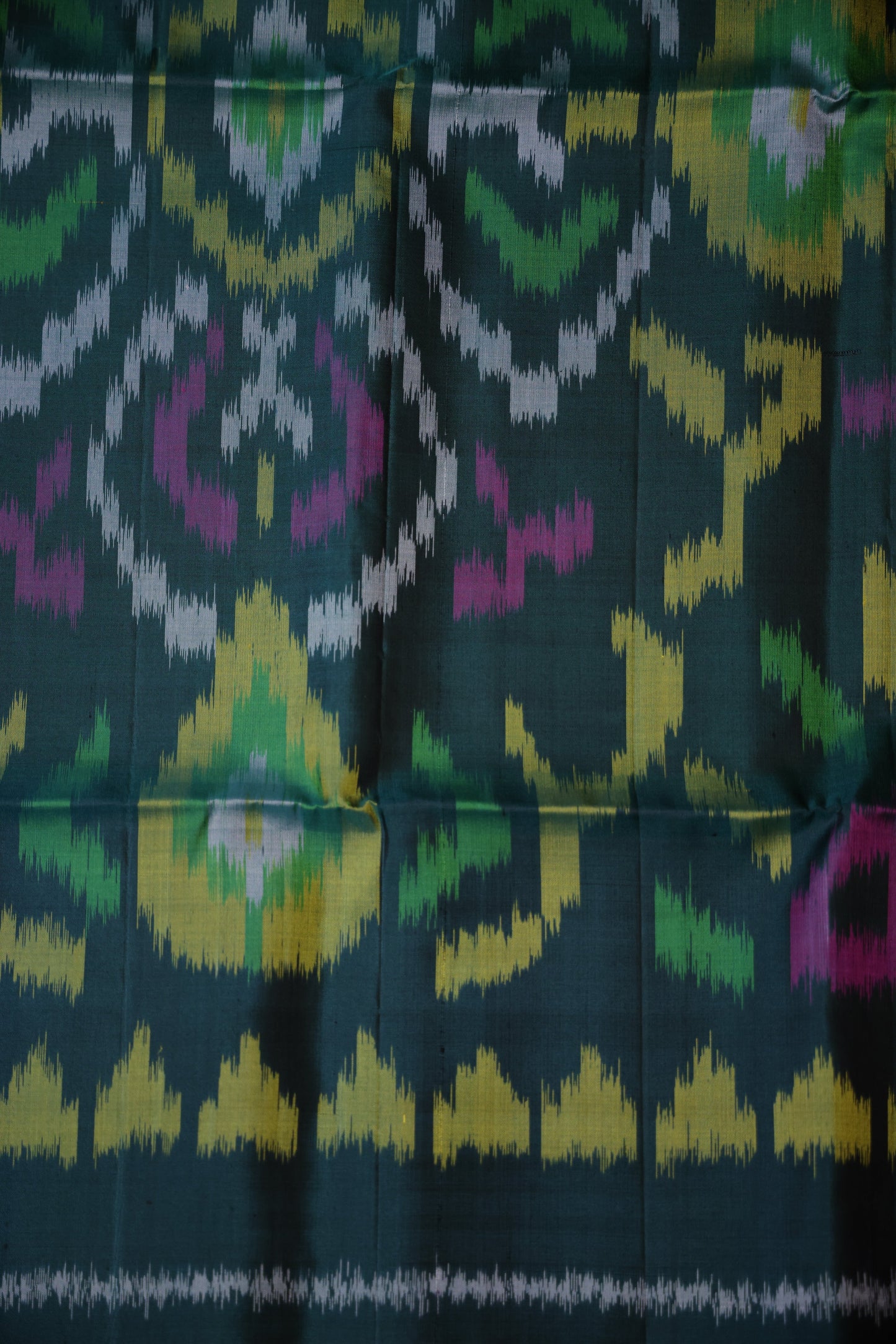Pure Ikkat Soft Silk Saree - Mustard Yellow & Bottle Green