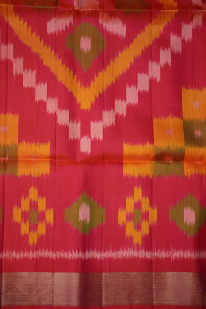 Pure Ikkat Soft Silk Saree - Beige & Orange