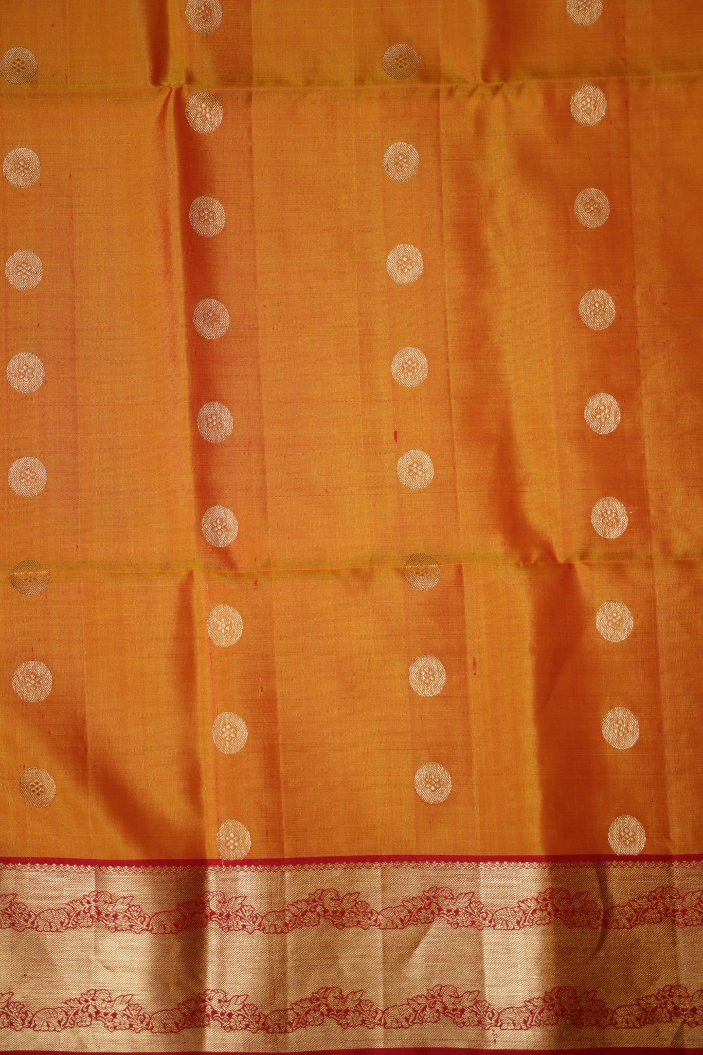 Pure Soft Silk Saree - Golden Yellow with Orange and Red