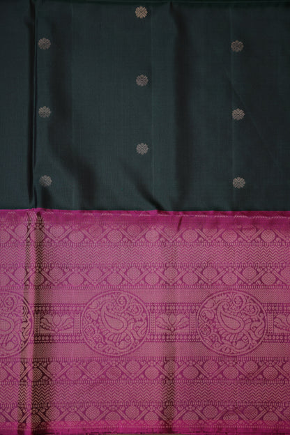 Pure Soft Silk Saree - Deep Bottle Green with Pink