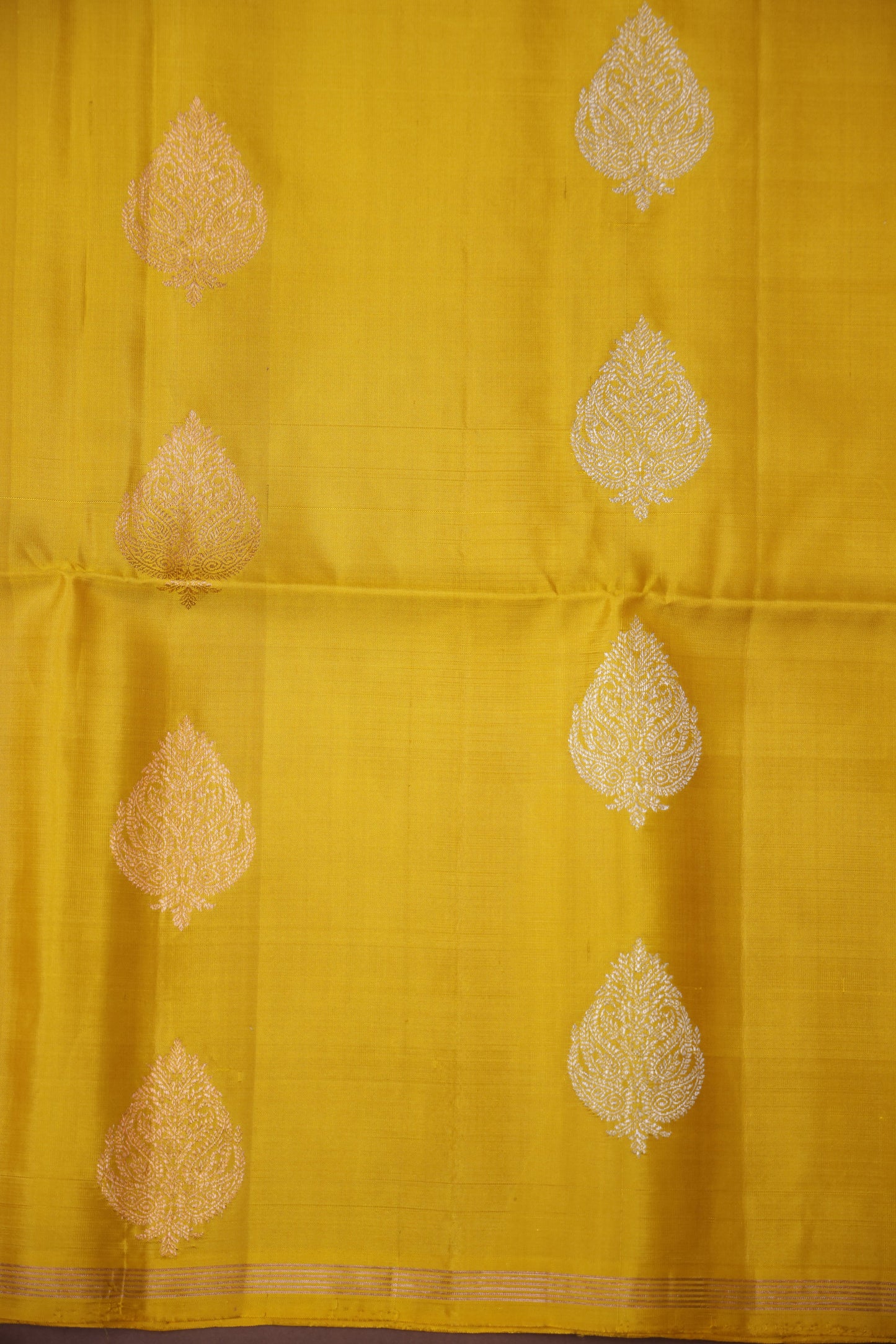 Pure Soft Silk Saree - Bright Turmeric Yellow with Teal Blue & Green