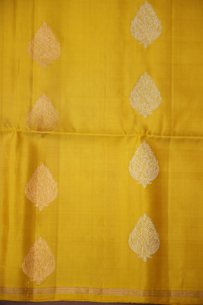 Pure Soft Silk Saree - Bright Turmeric Yellow with Teal Blue & Green