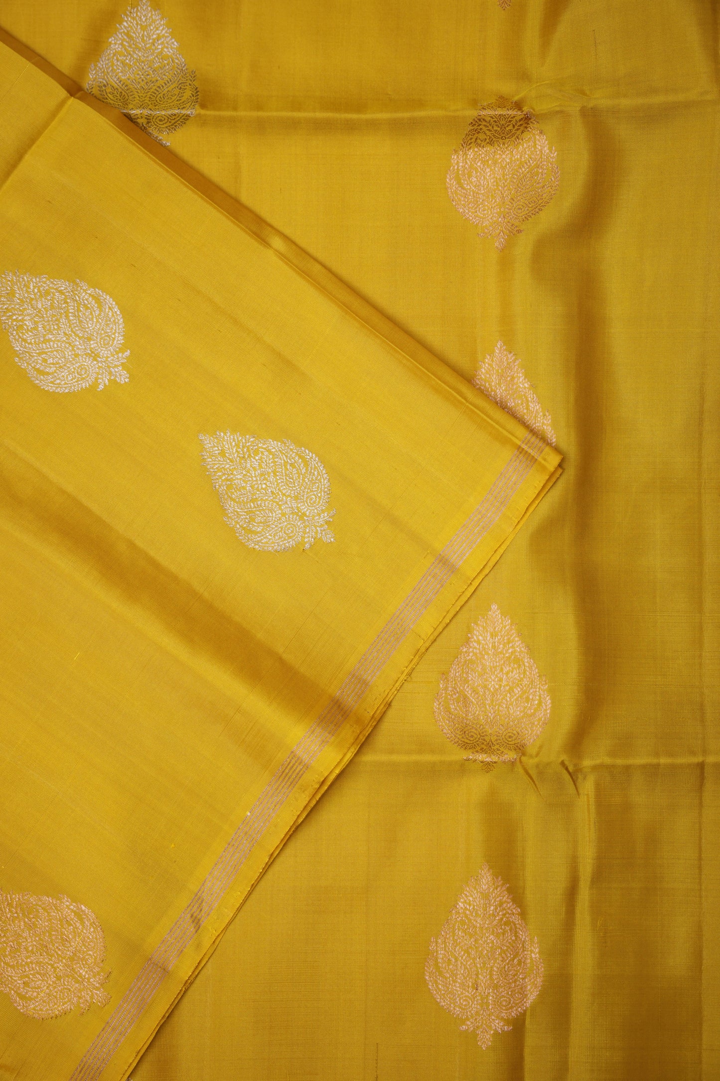 Pure Soft Silk Saree - Bright Turmeric Yellow with Teal Blue & Green