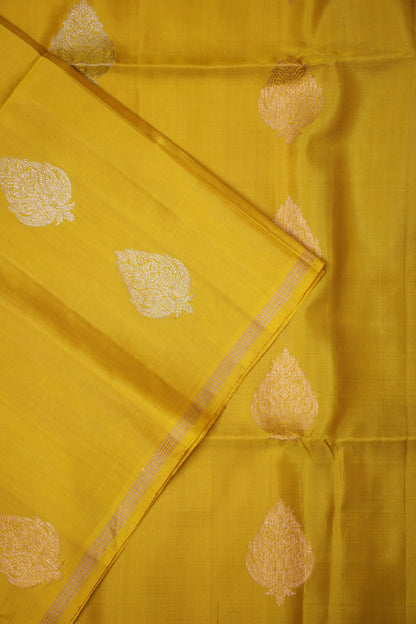 Pure Soft Silk Saree - Bright Turmeric Yellow with Teal Blue & Green