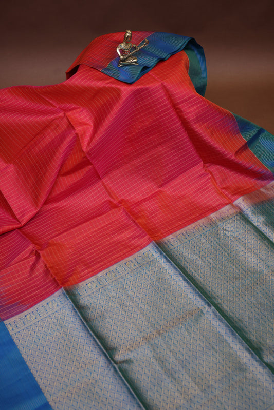 Pure Soft Silk Saree - Pink with Copper Sulphate Blue