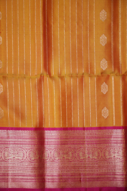 Pure Soft Silk Saree - Mustard Yellow with Hot Pink