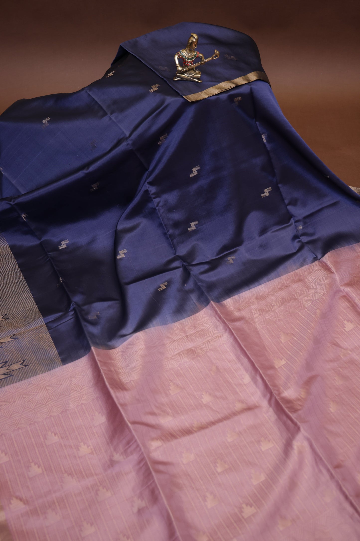 Pure Soft Silk Saree- Steel Blue & Blush Pink