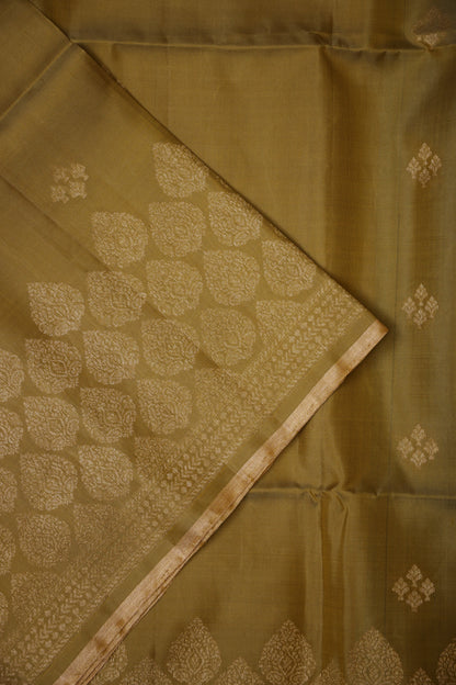 Pure Soft Silk Saree - Mehendi Green with Teal Blue