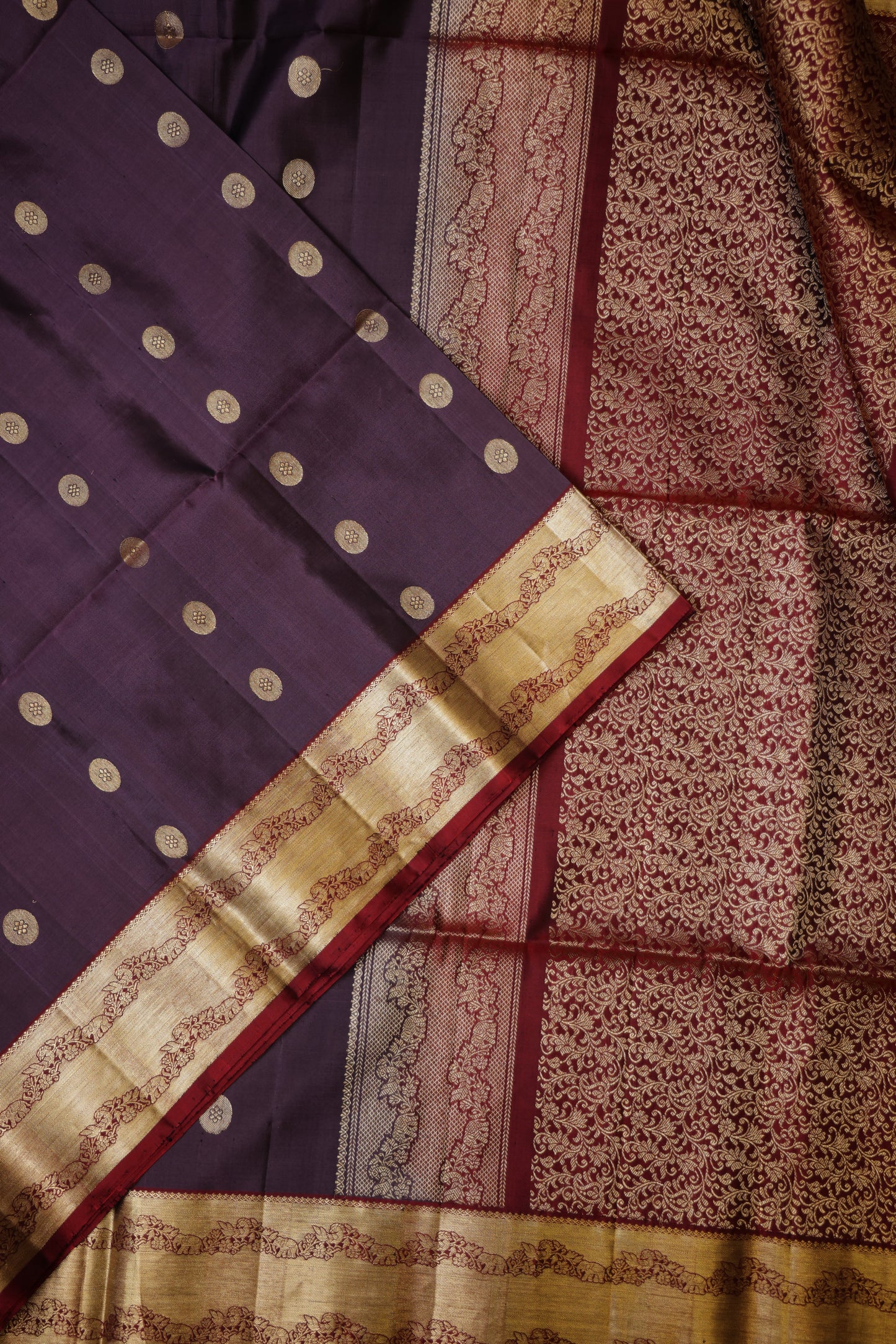 Pure Soft Silk Saree - Aubergine Purple & Maroon