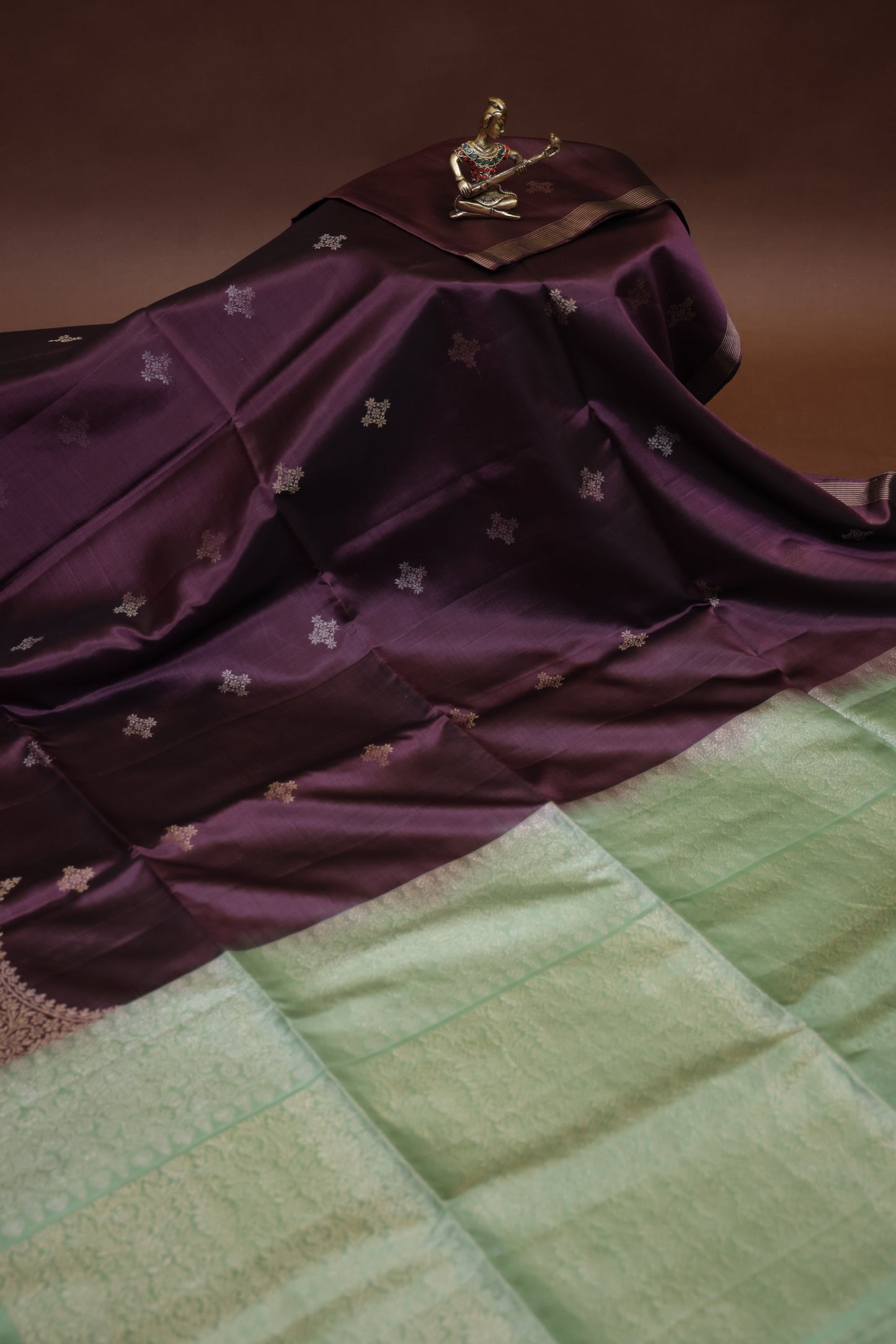 Pure Soft Silk Saree - Purple with Mint Green