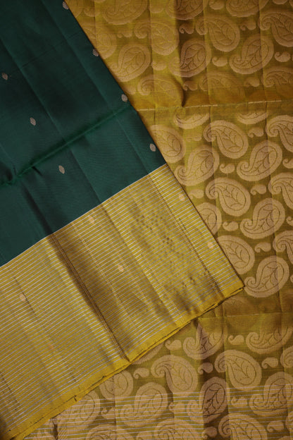Pure Soft Silk Saree - Bottle Green & Mustard Yellow