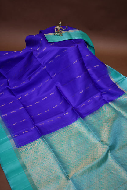 Pure Soft Silk Saree - Royal Blue & Aqua Green