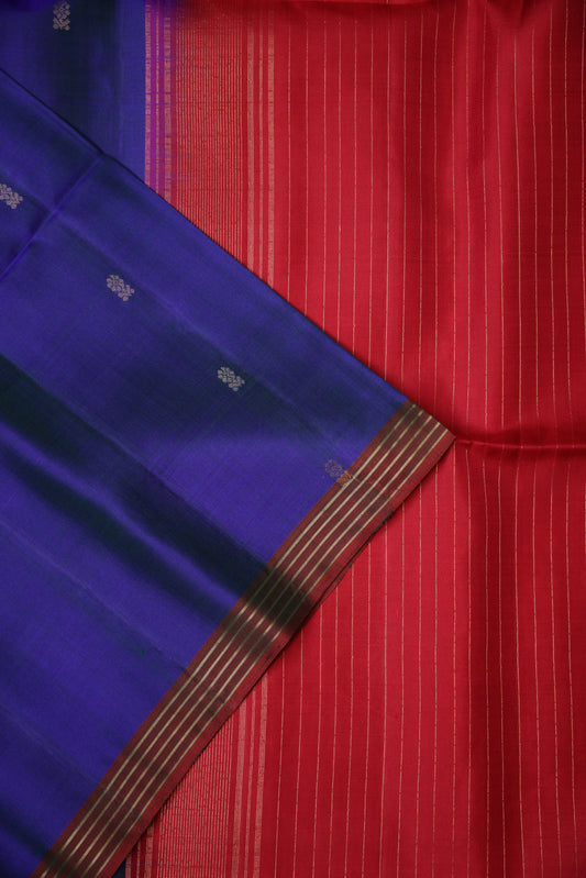 Pure Soft Silk Saree - Royal Blue & Red