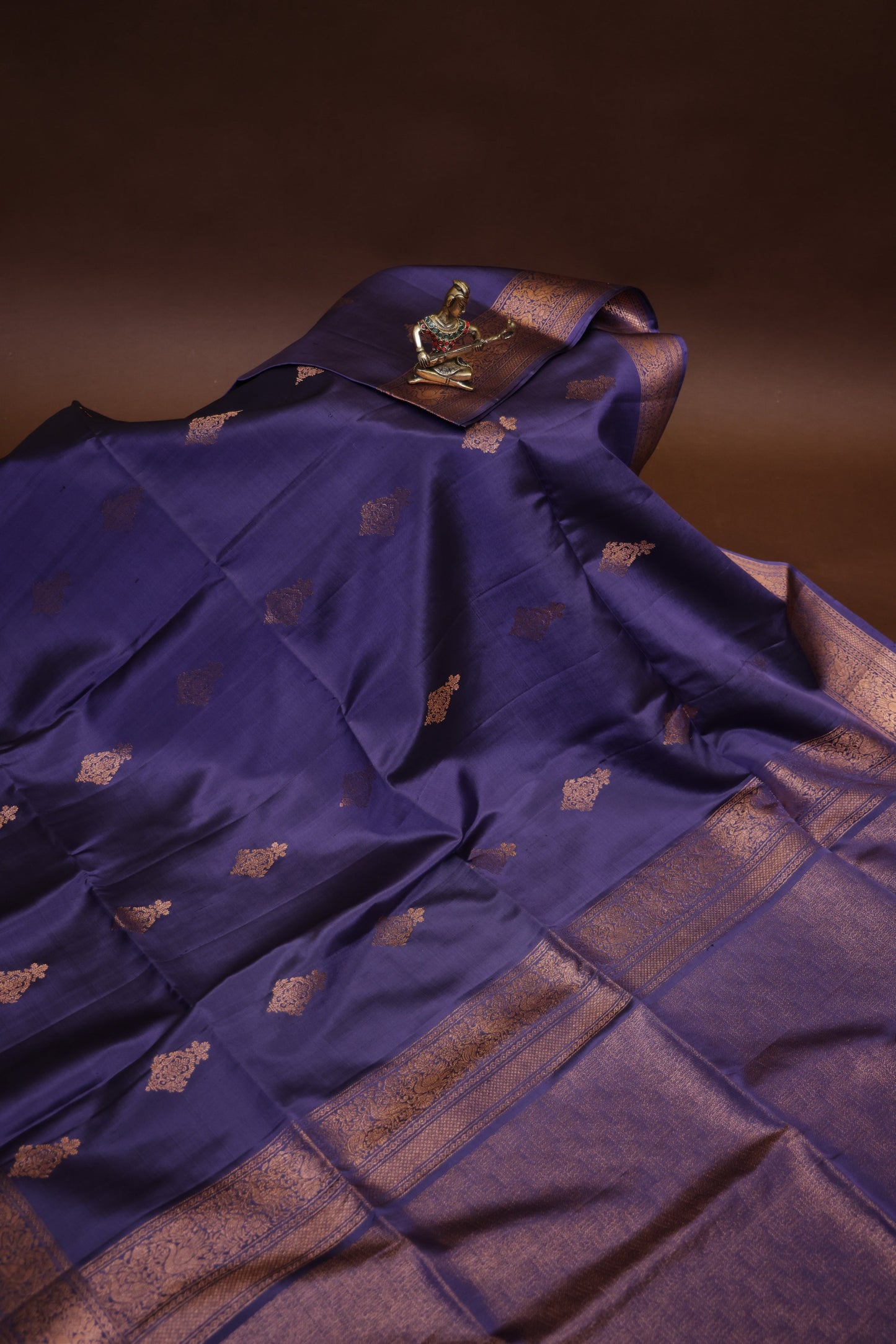 Pure Soft Silk Saree - Purple & Antique Gold