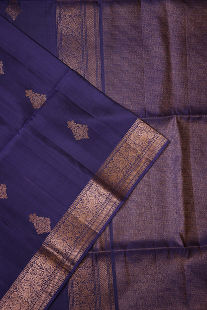 Pure Soft Silk Saree - Purple & Antique Gold