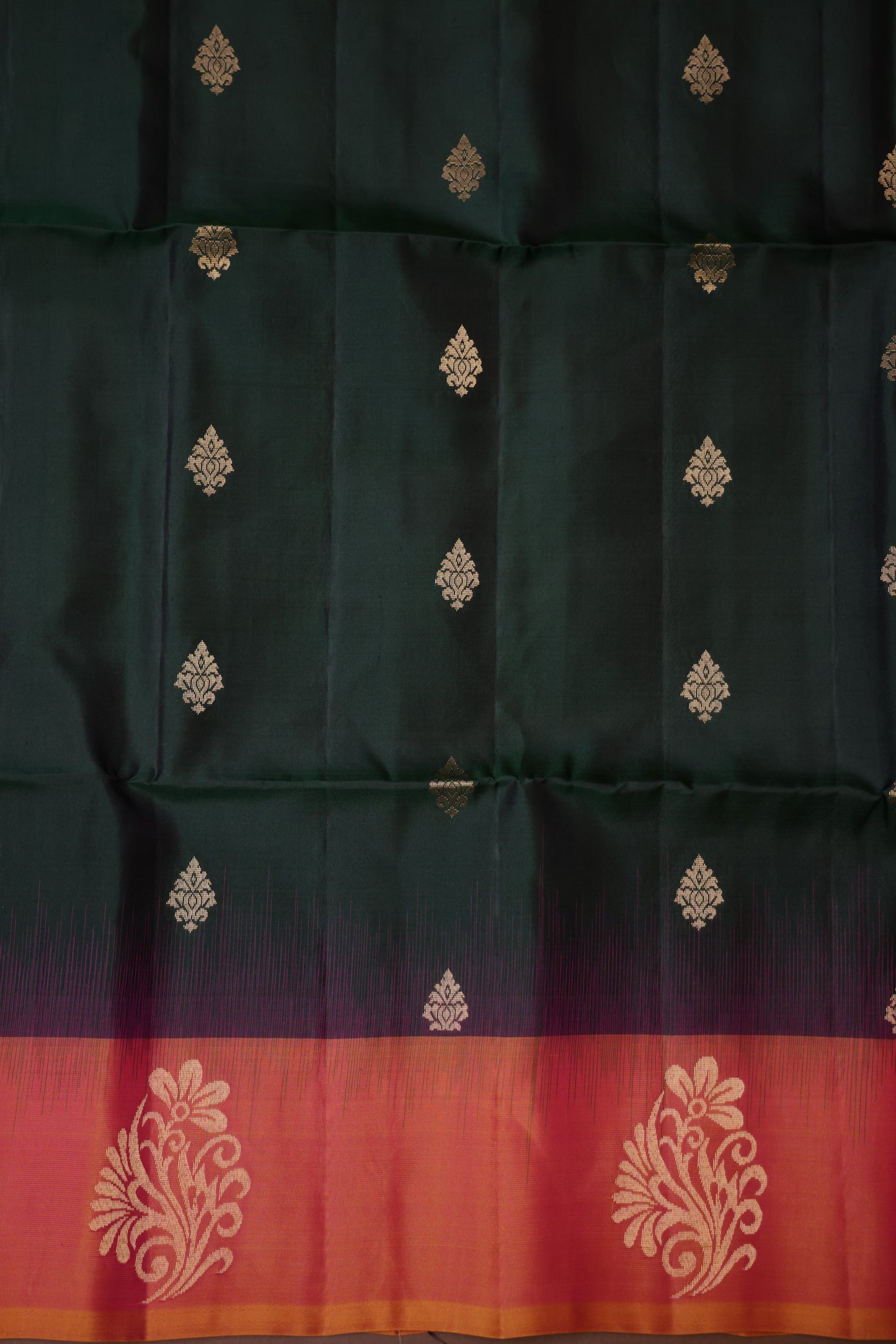 Pure Soft Silk Saree - Bottle Green & Orange
