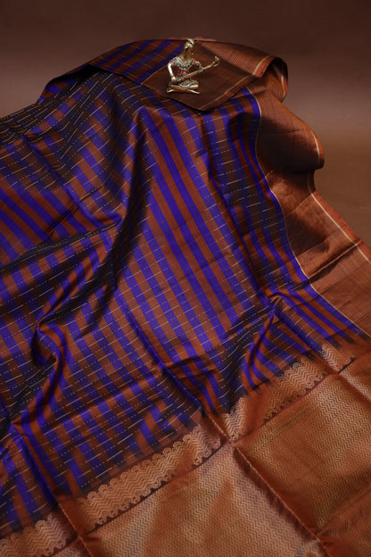 Pure Soft Silk Saree  - Copper & Royal Blue