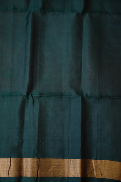 Pure Ikkat Soft Silk Saree - Peachy Pink & Bottle Green