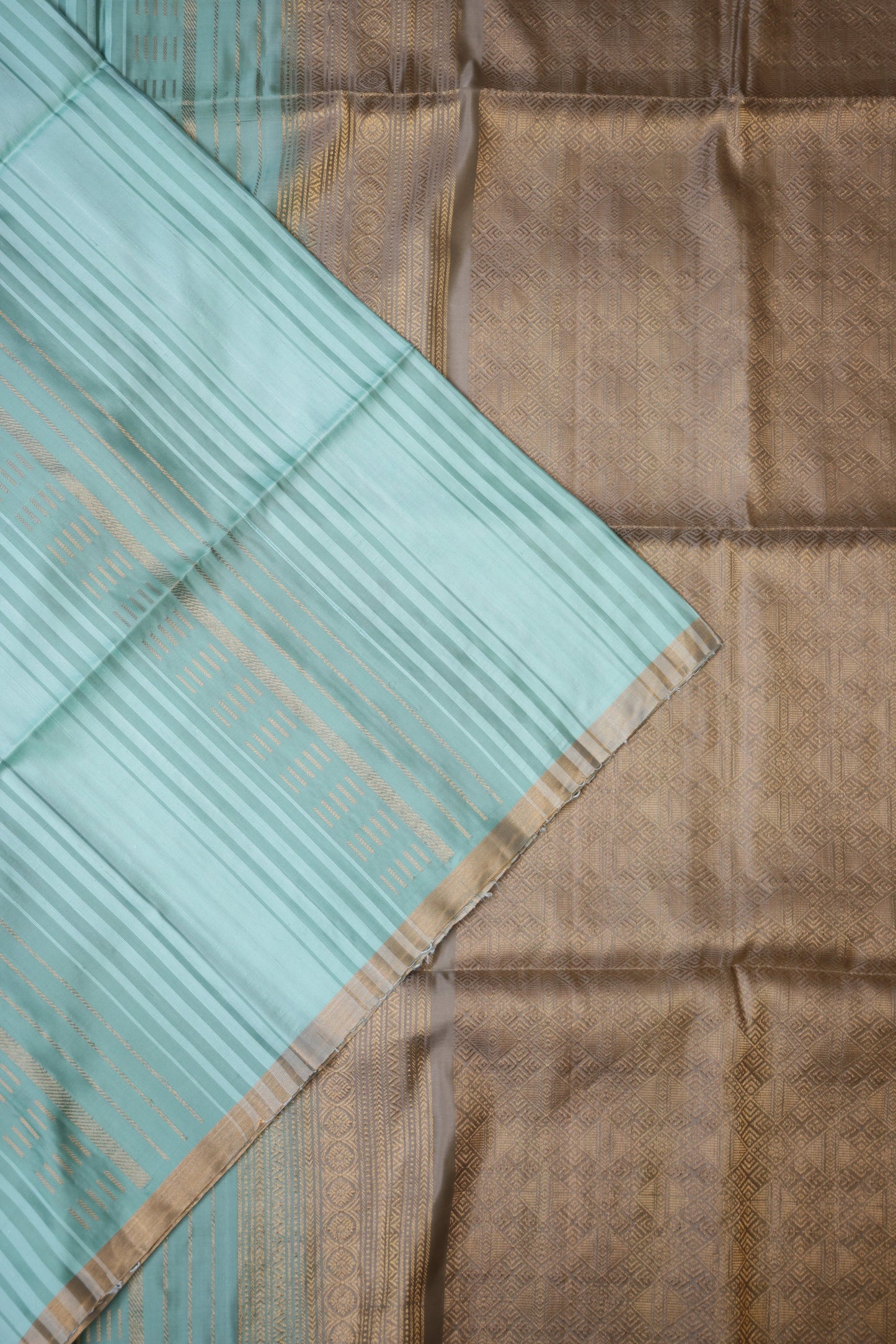 Pure Soft Silk Saree - Mint Green and Ivory Champagne