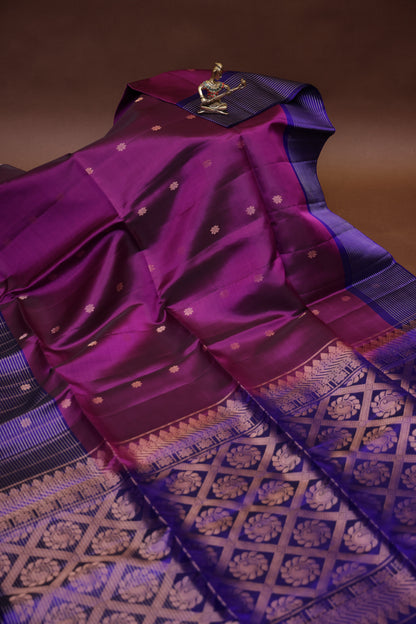 Pure Soft Silk Saree - Deep Purple and Royal Blue