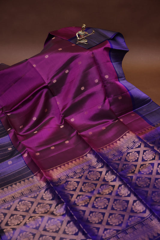 Pure Soft Silk Saree - Deep Purple and Royal Blue