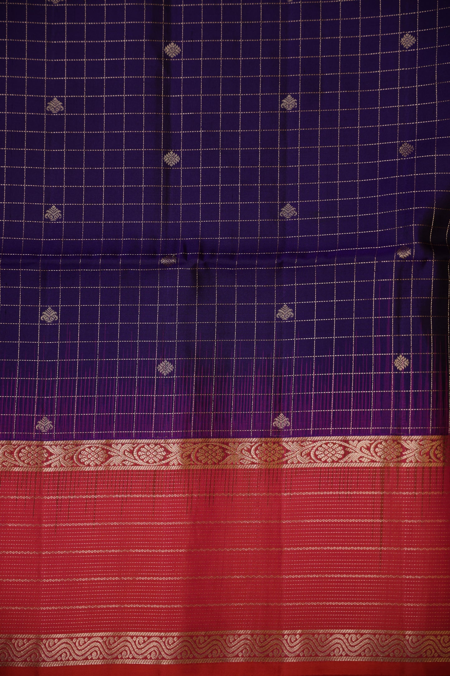 Pure Soft Silk Saree - Deep Purple with Pink & Orange