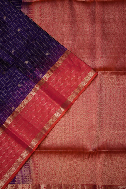 Pure Soft Silk Saree - Deep Purple with Pink & Orange