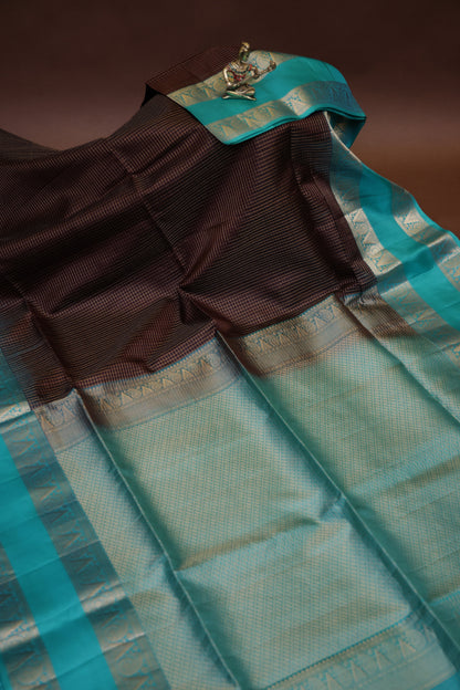 Pure Soft Silk Saree - Chocolate Brown and Turquoise Blue