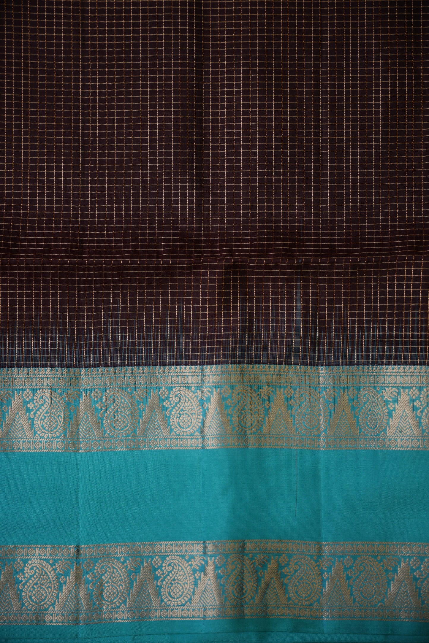 Pure Soft Silk Saree - Chocolate Brown and Turquoise Blue
