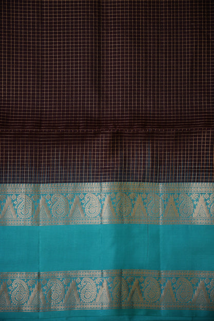 Pure Soft Silk Saree - Chocolate Brown and Turquoise Blue