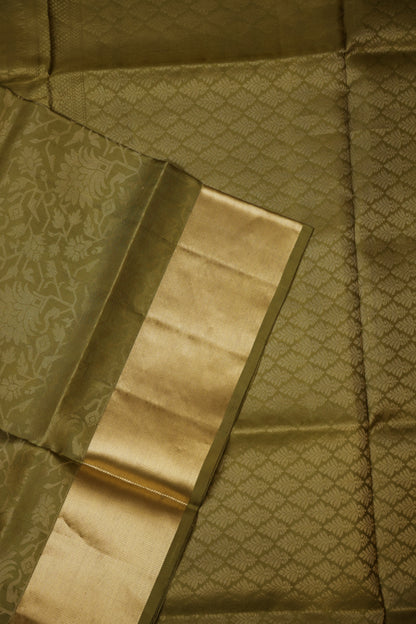 Pure Soft Silk Saree - Olive Green with Gold