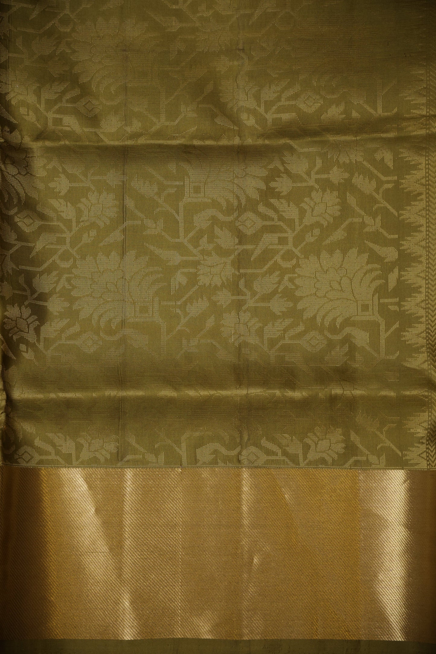Pure Soft Silk Saree - Olive Green with Gold